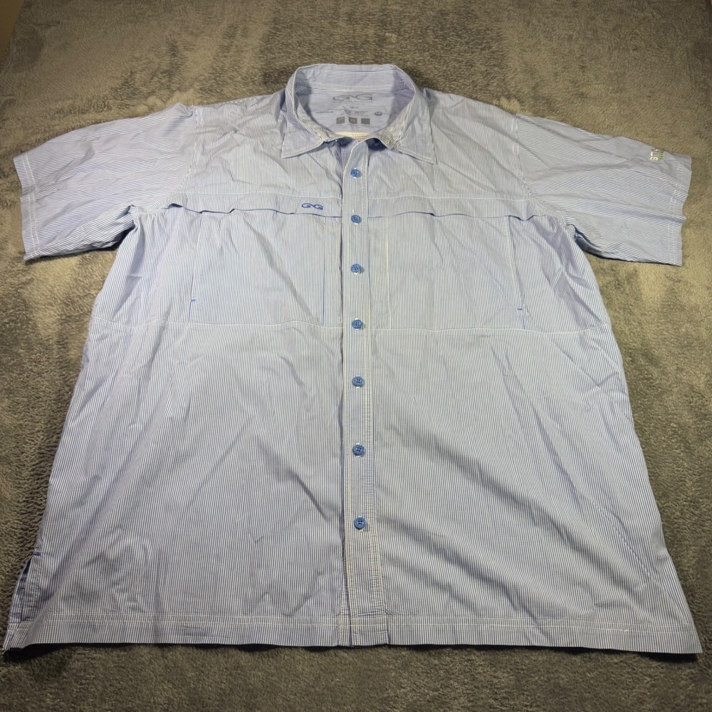 Game Guard Mens 2XL Blue White Striped Short Sleeve Fishing Shirt